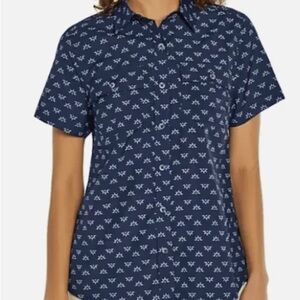 Eddie Bauer Blue Patterned Button Down Top, outdoor camp shirt women’s L
